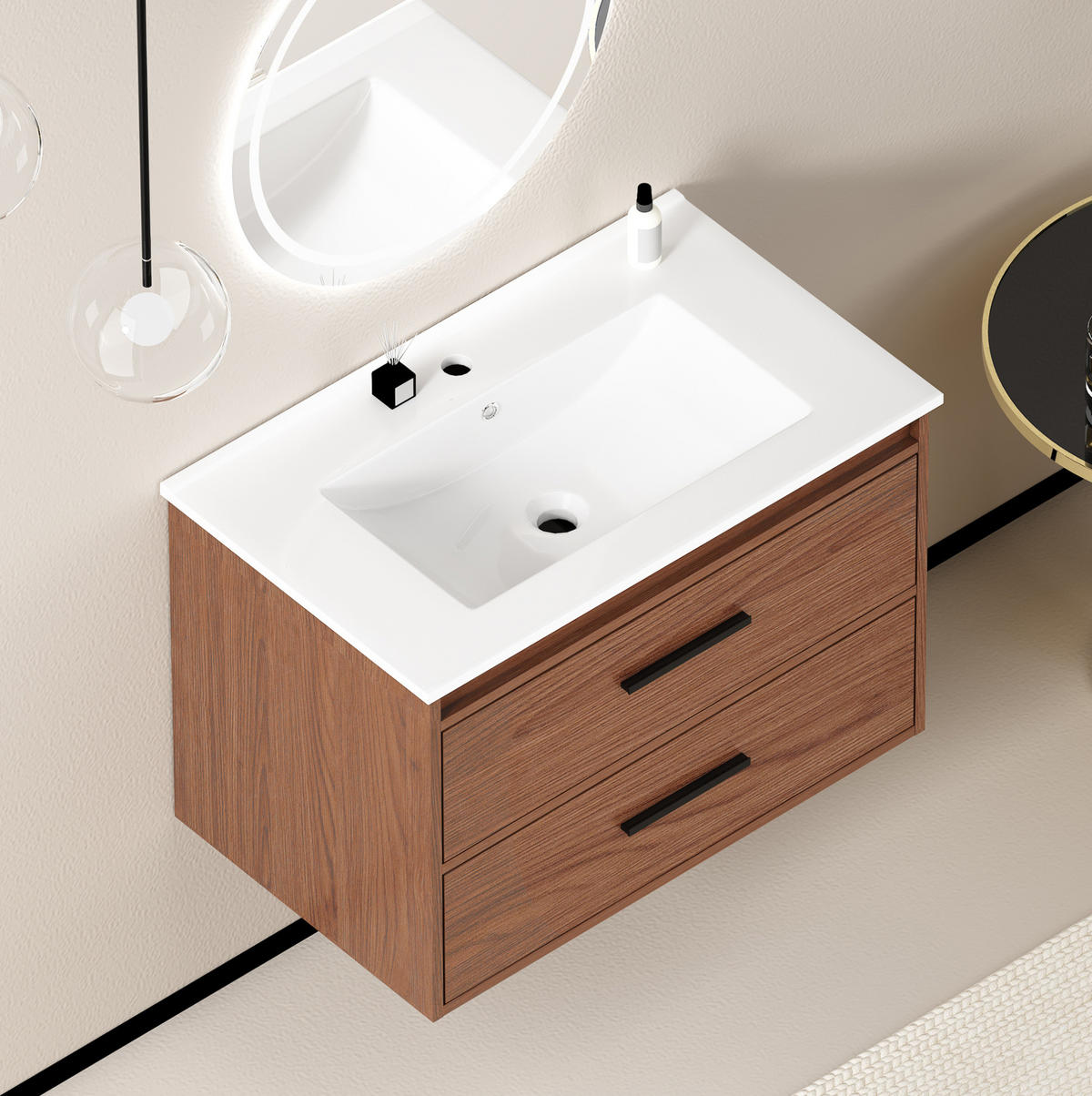 BADEZIMMERSCHRANK mit 2 Schubladen 75 cm Reddish Brown - Braun, Holzwerkstoff (46.5/52/76cm) - Beauniv