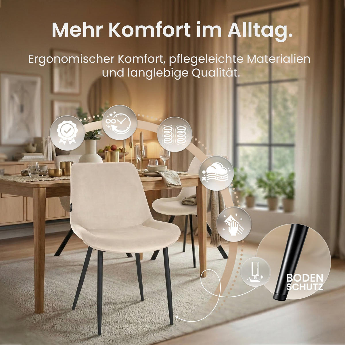 STUHL Samt creme - Creme/Schwarz, Textil/Metall (51/80/60cm) - CLP