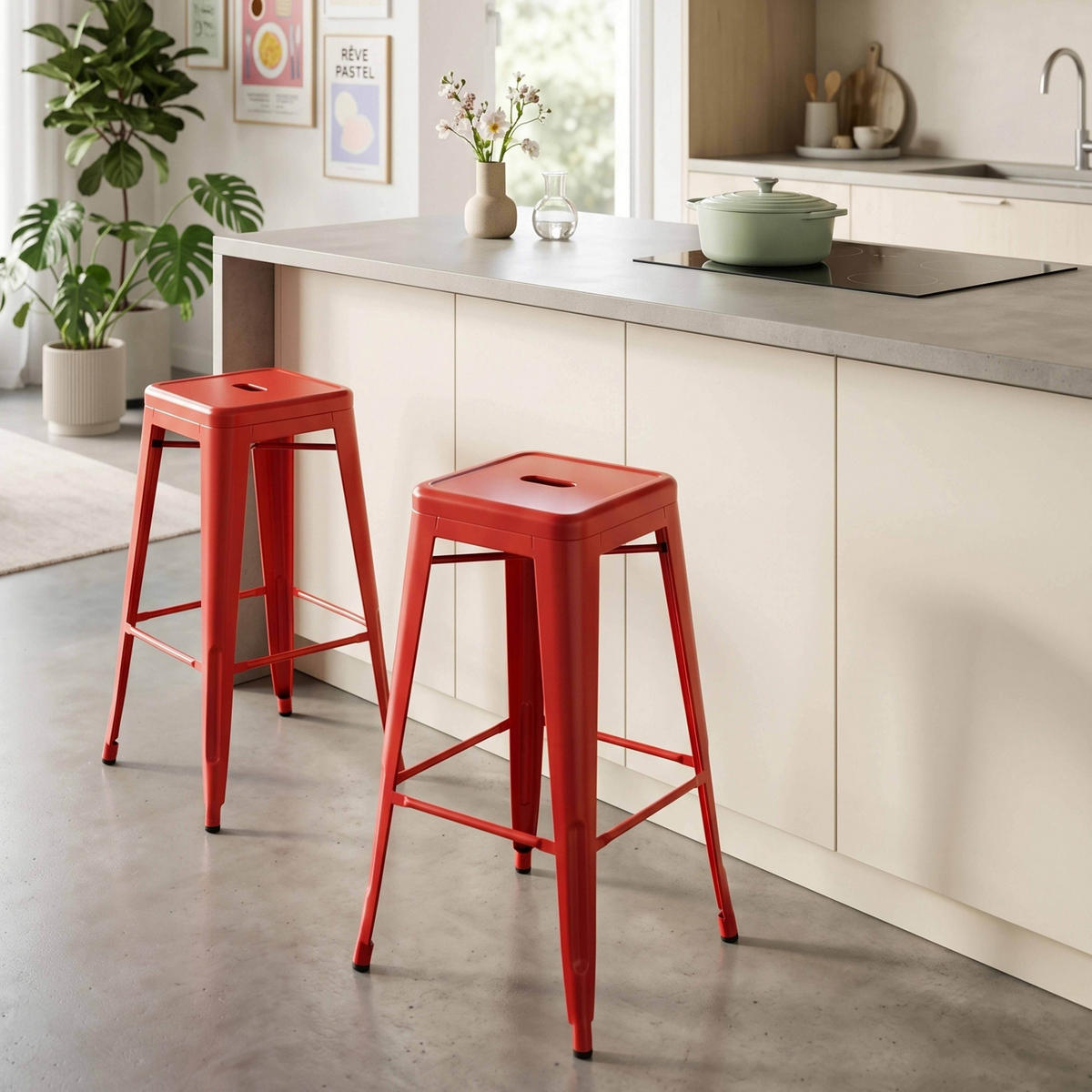 HOCHSTUHL 4-tlg., Rot - Rot, Metall (43/76/43cm) - Oviala