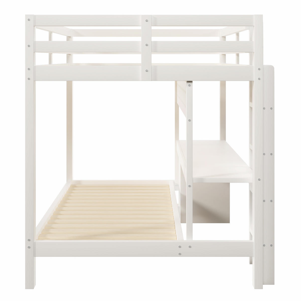 HOCHBETT mit Schubladen und Schreibtisch 140x200/90x200 cm Weiß - Weiß, Holz (140/200cm) - Meubliv