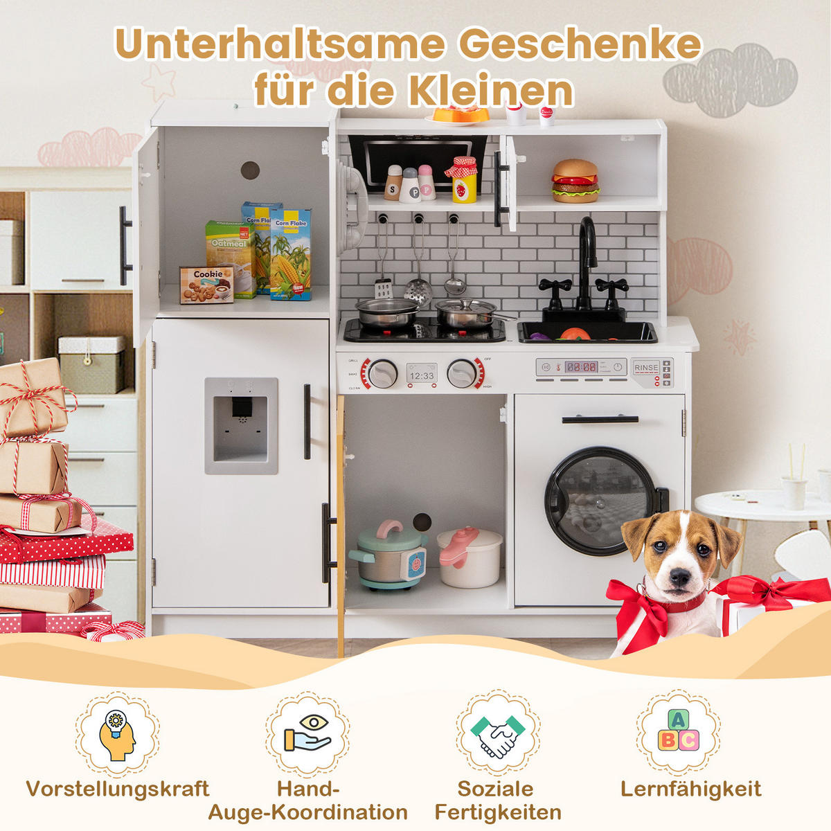 KINDERKÜCHE Weiß - Weiß, Holzwerkstoff (25/80.5/82cm) - COSTWAY