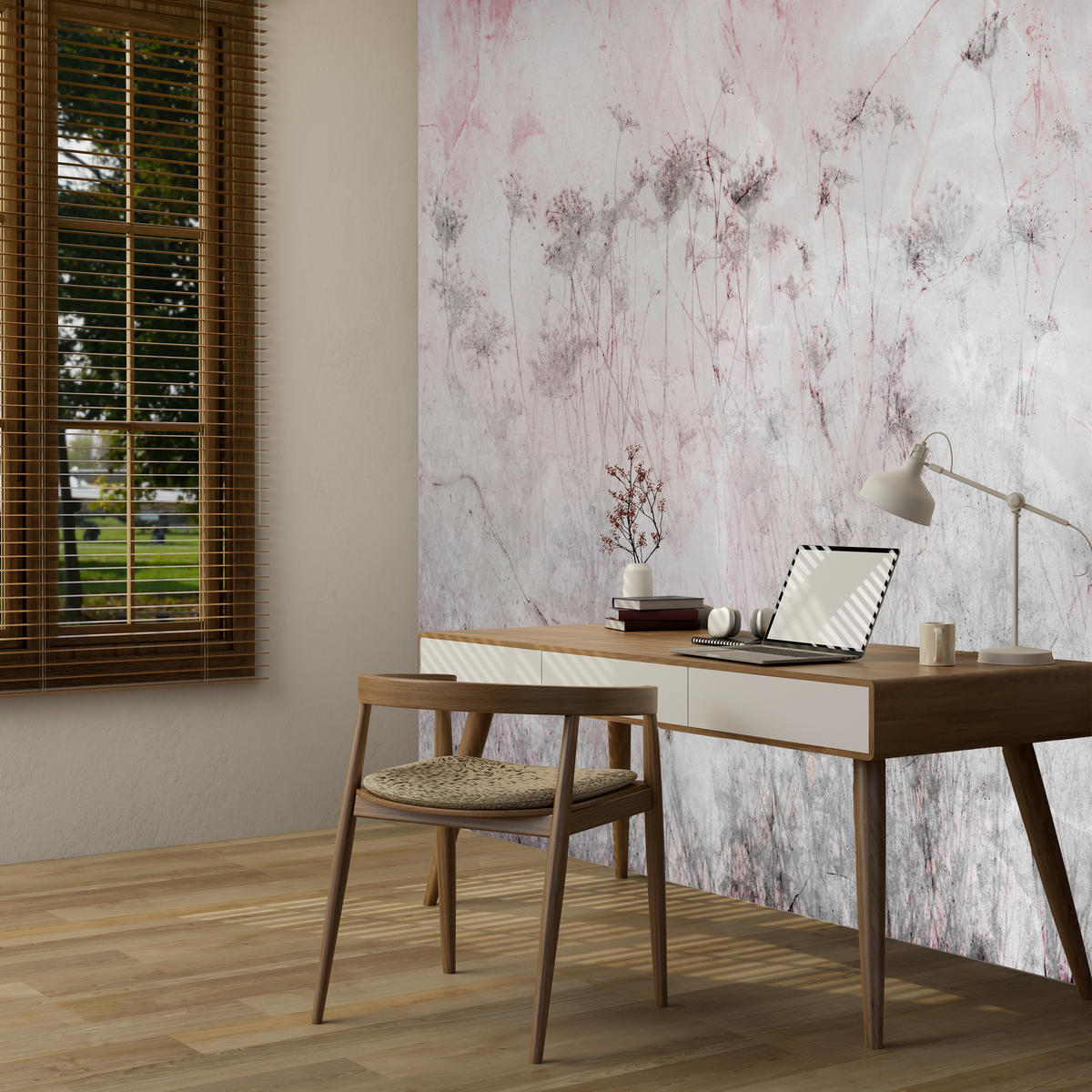 FOTOTAPETE für Schlafzimmer Blumen Wiese Gras Zarte Landschaft 400x280 - Violett/Rosa, Papier (400/280cm) - Muralo