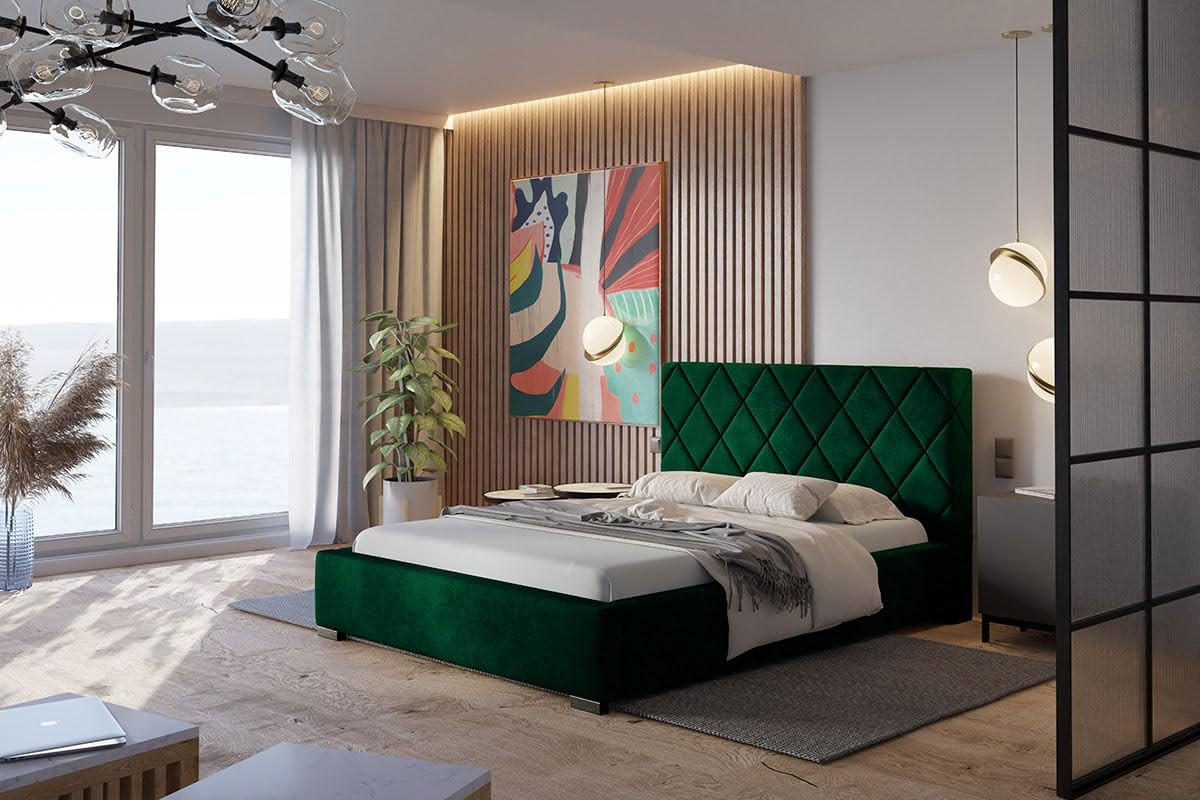 POLSTERBETT Málaga mit Kopfteil, 140x200 cm, Doppelbett mit Bettkasten und Lattenrost aus Holz, Velourstoff Grün - Grün, Holz/Textil (140/200cm) - Alpi-Möbel