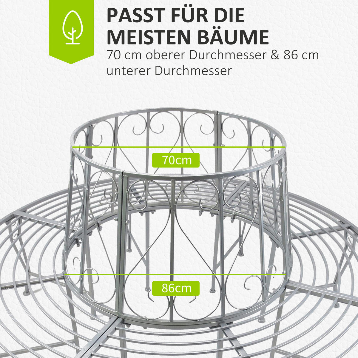 BAUMBANK, Metall, Silber - Silberfarben, Metall (160/90/160cm) - Outsunny