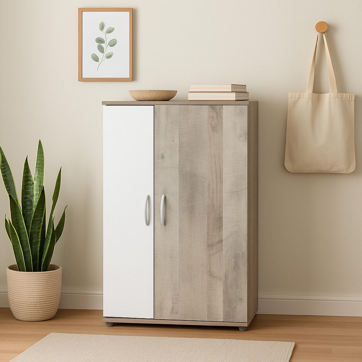 MEHRZWECKSCHRANK 70/121/35 cm Weiß Platinum Oak - Eichefarben/Silberfarben, Holzwerkstoff/Kunststoff (70/121/35cm) - arthur berndt