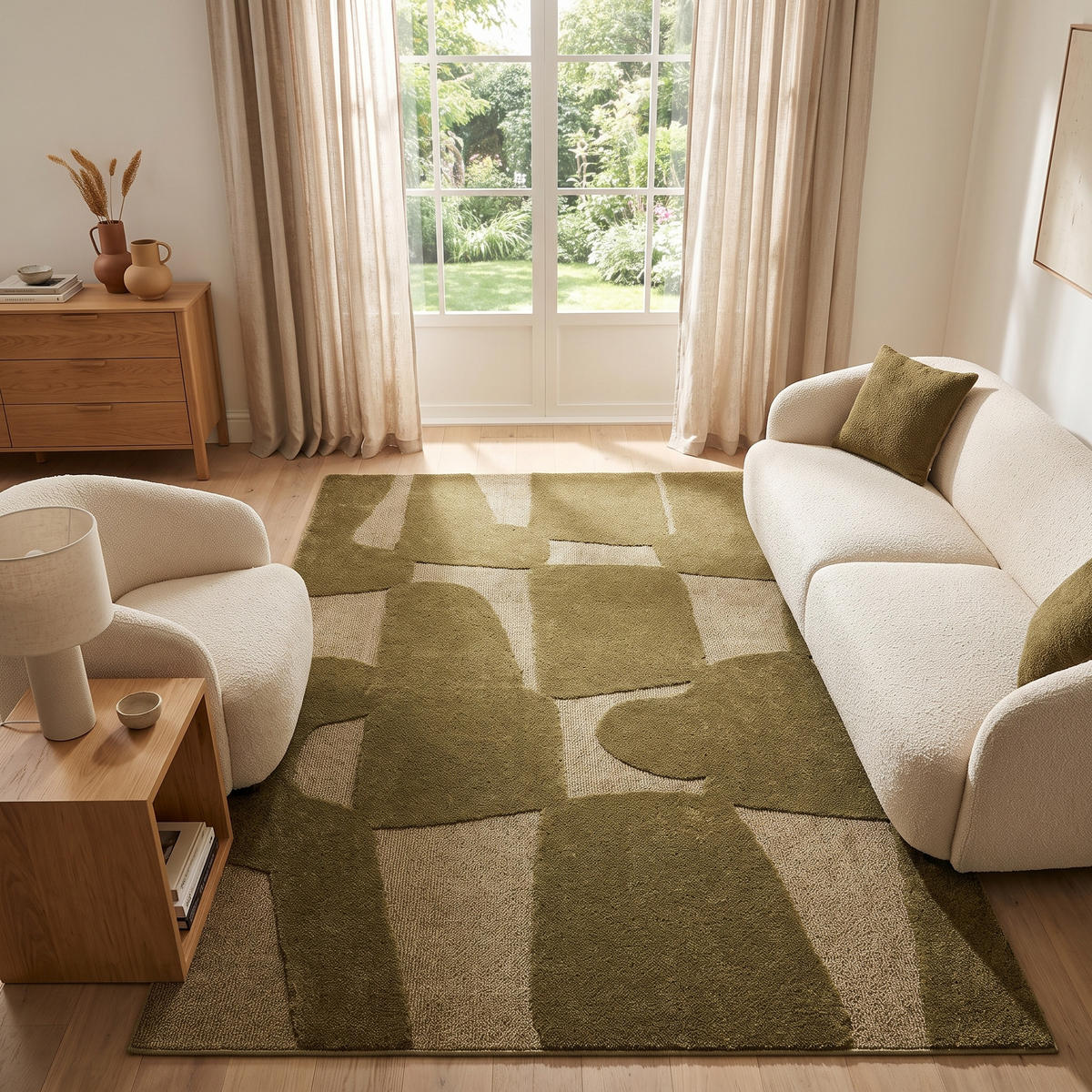 KURZFLORTEPPICH RELIEVO oliv abstrakt 3D-Struktur 80/150 cm - Olivgrün, Textil (80/150cm) - Tapiso