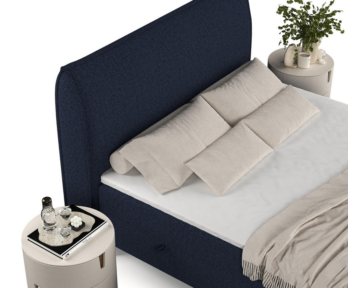 BOXBETT Melba Marineblau 160/200 cm mit Bonellmatratze - Schwarz/Dunkelblau, Holz/Holzwerkstoff (160/200cm) - Maison de Reve