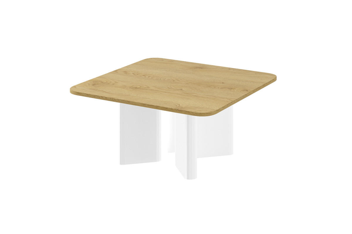 designimpex Couchtisch Weiß Hochglanz, Eiche 80x50x80 cm