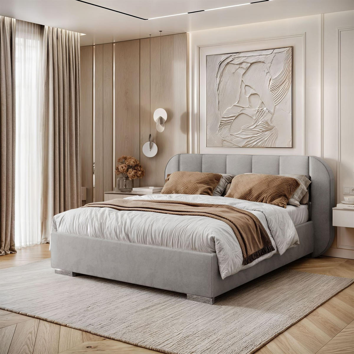 BETT AMARA SILVER 160x200 gepolstert mit Stauraum und Lattenrost, Royal Velvet 251 - Grau, Textil (160/200cm) - Lookway