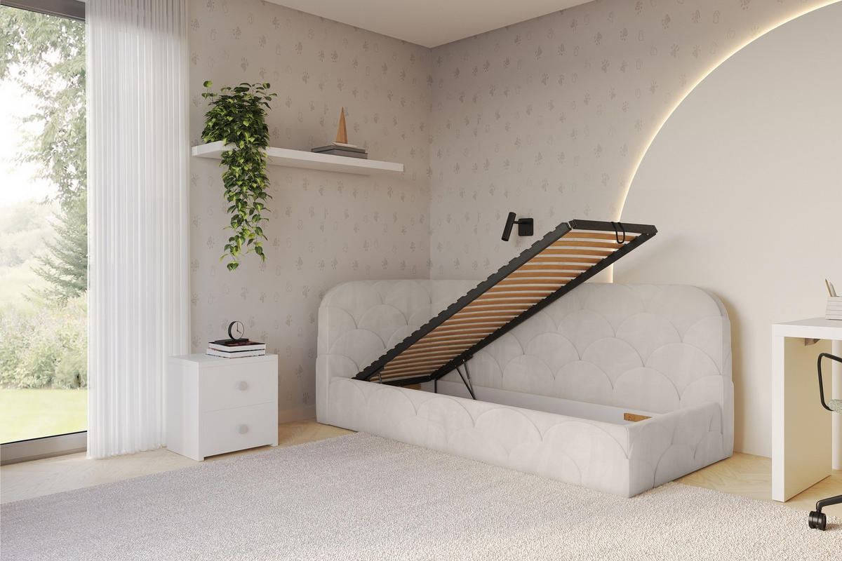 EINZELLBETT Jugendbett mit Bettkasten, Rechts - ELRY 100x200 Beige - Sandfarben, Holzwerkstoff/Textil (100/200cm) - ALTDECOR