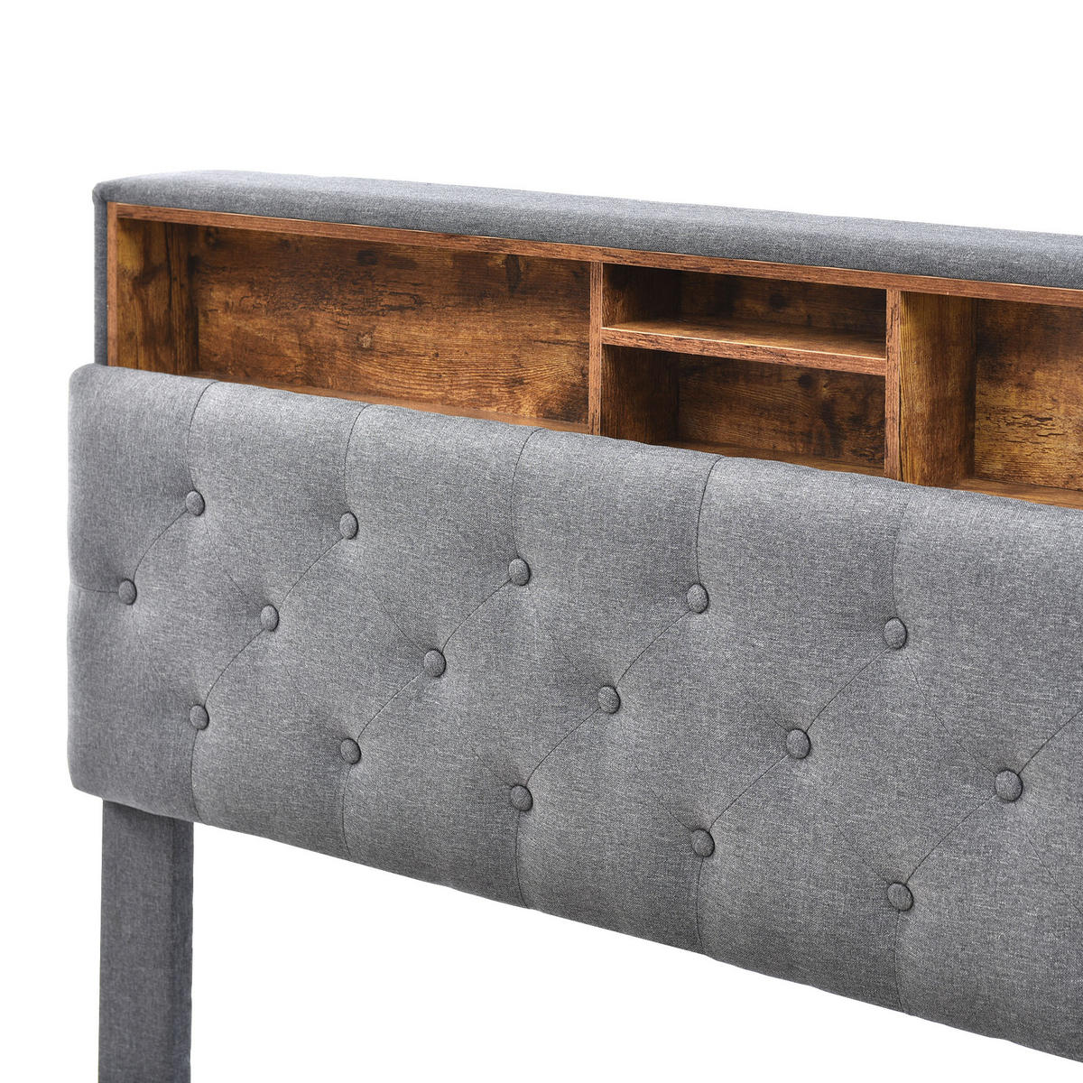 POLSTERBETT aus Massivholz 140x200 cm in Grau mit LED-Beleuchtung & Stauraum-Kopfteil - Grau, Holz (140/200cm) - Modfu