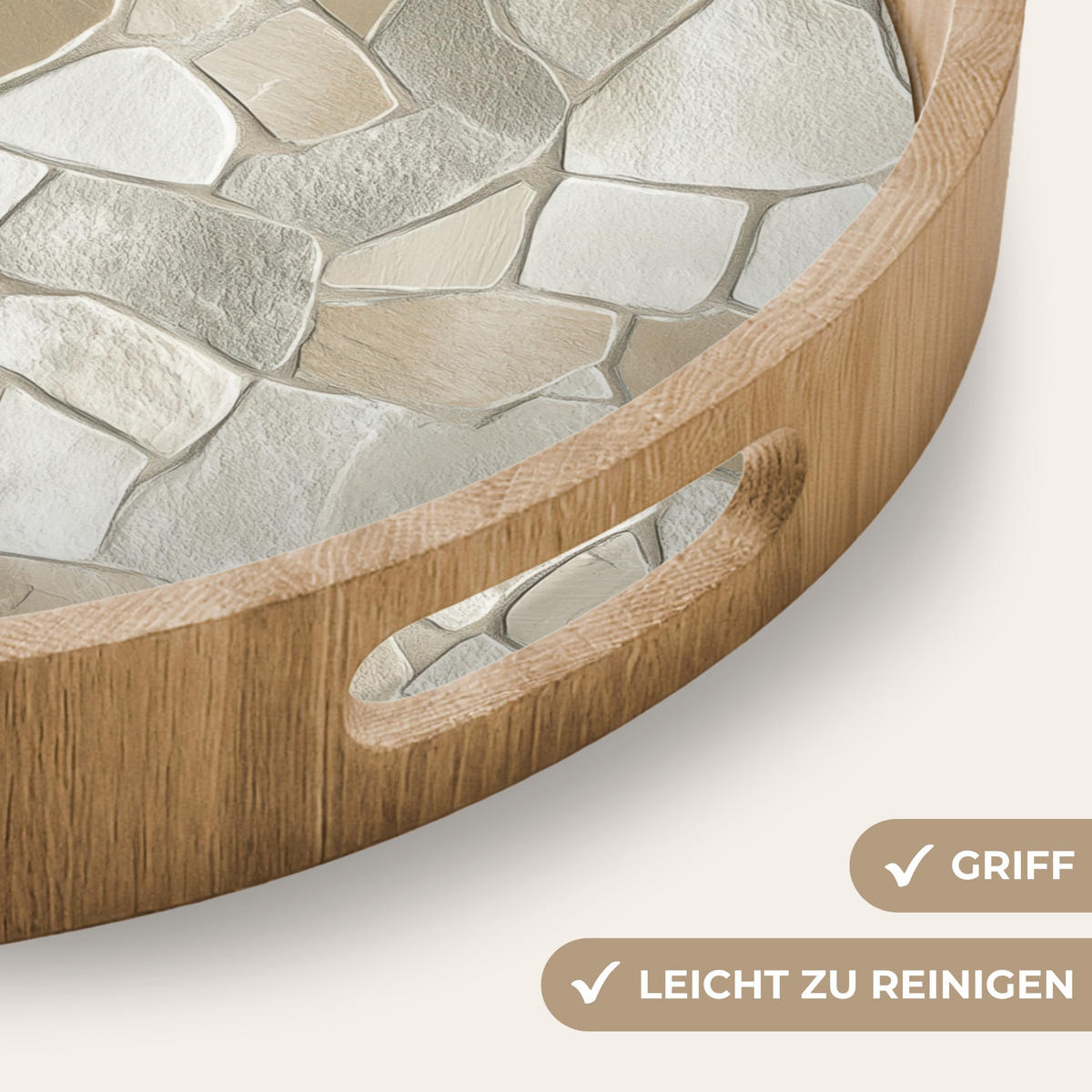 TABLETT - Mosaik - Steine - Beige - 50x50 cm - Beige, Holz (50/5/5cm) - OnlyWow