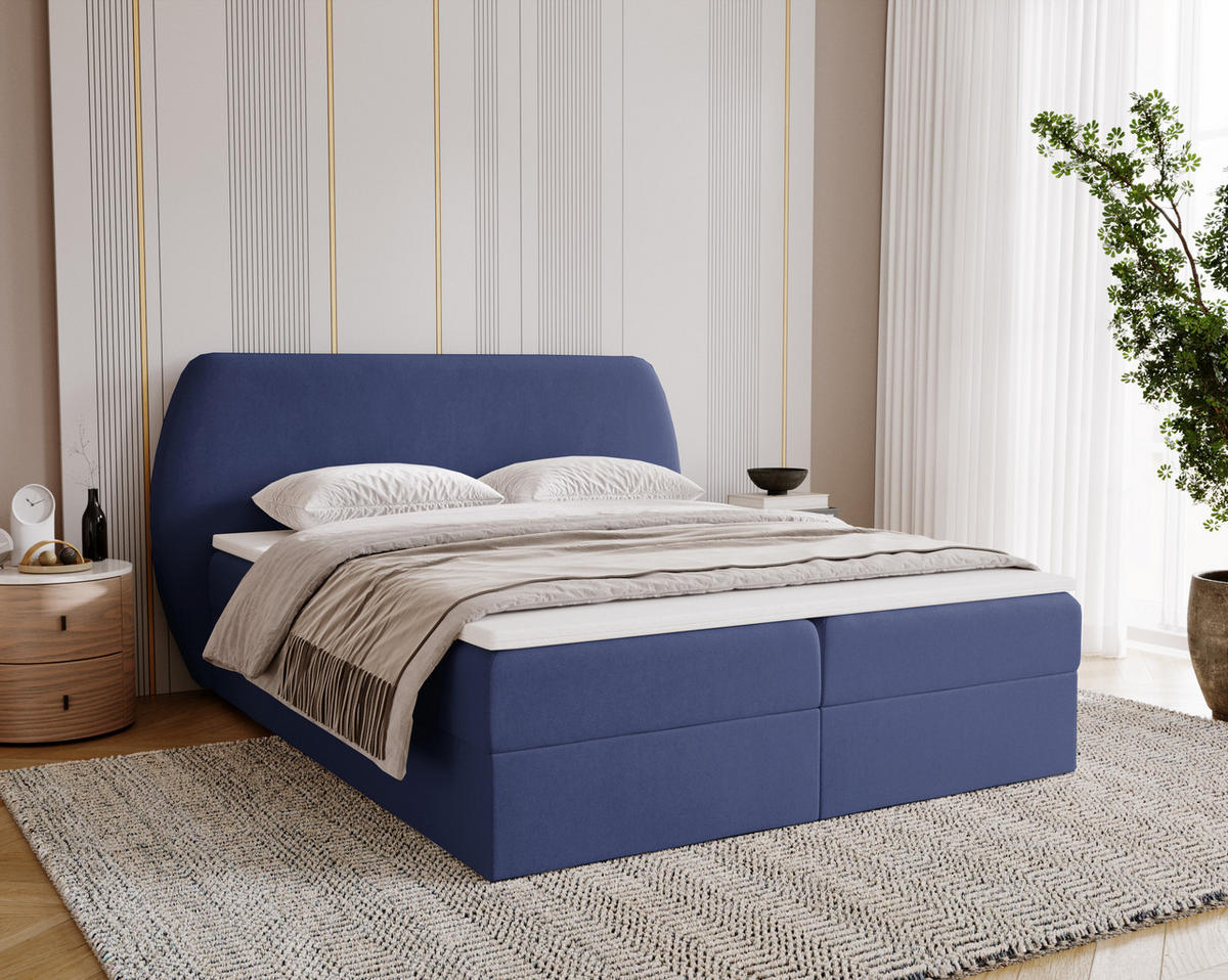 BOXBETT Bloom mit abgerundetem Kopfteil, Stoff Komodo Marineblau 120x200 cm - Dunkelblau, Holz (120/200cm) - Kaiser Möbel