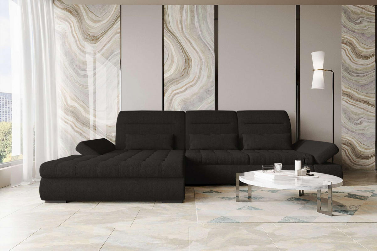 ECKSOFA Toscana Plus Velours inkl. Schlaffunktion - Schwarz, Textil (179/300cm) - 99rooms
