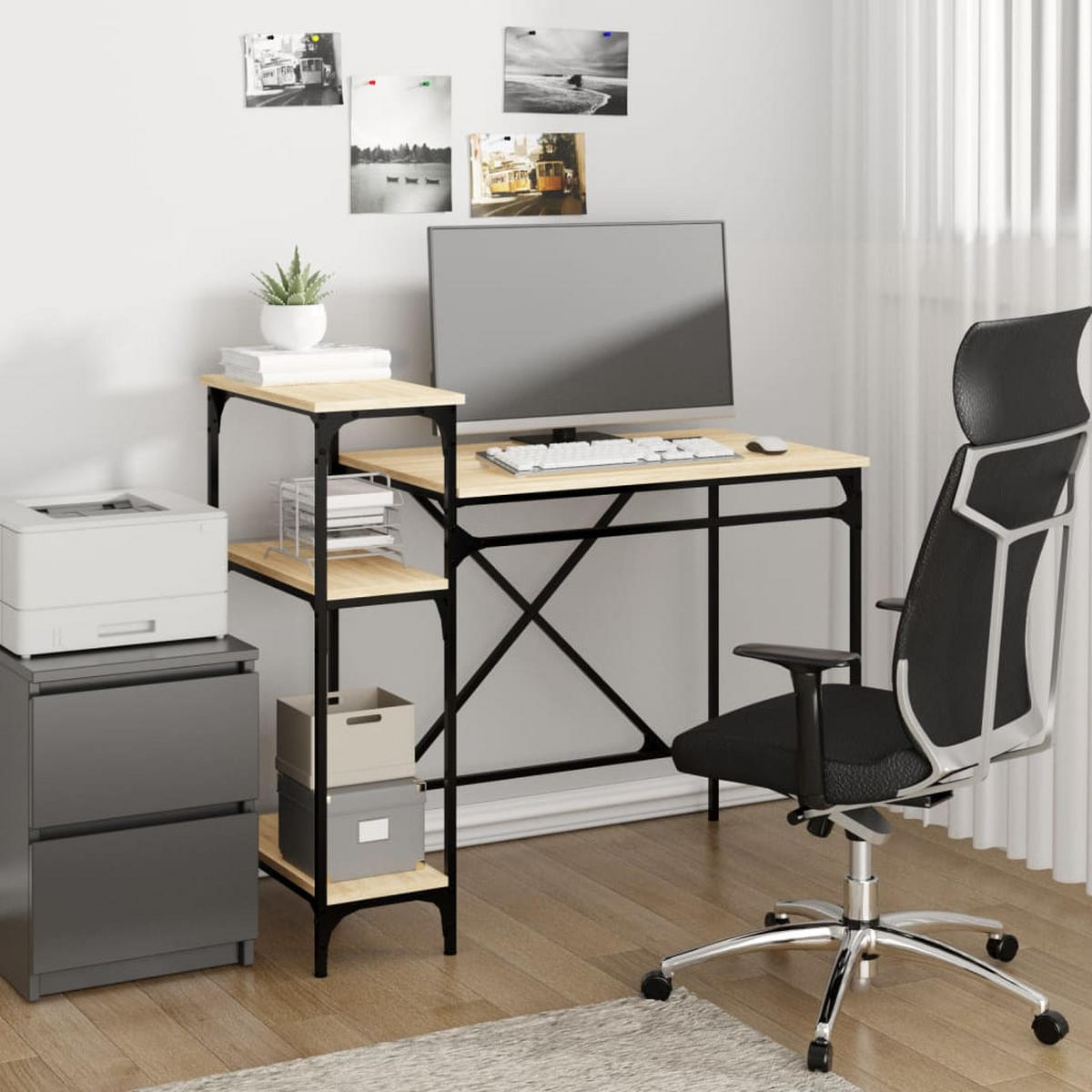 SCHREIBTISCH Mit Regal Sonoma-Eiche 105/50/90 Cm Holzwerkstoff - Braun, Holzwerkstoff (50/105/90cm) - vidaXL
