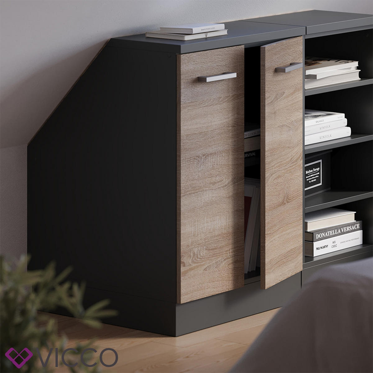 ŠIKMÁ SKRIŇA Rion Sonoma 60 x 81.6 cm s 2 dverami, korpus skrine hĺbka 60 cm - antracitová/dub sonoma, kompozitné drevo (60/83.8/60cm) - Vicco