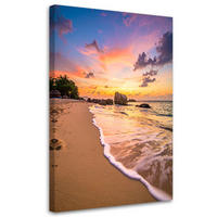 BILD auf Leinwand, Strand Meer Landschaft Sonnenuntergang - Multicolor, Textil (80/120cm) - Feeby