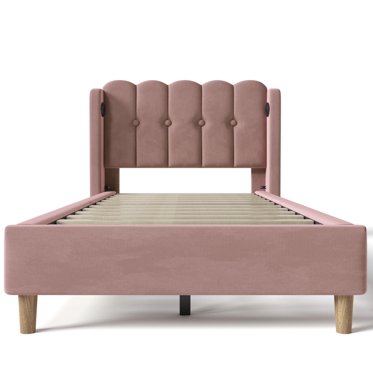 POLSTERBETT 90/200 cm Rosa mit USB- und Type-C-Anschlüssen - Rosa, Textil (90/200cm) - OKWISH