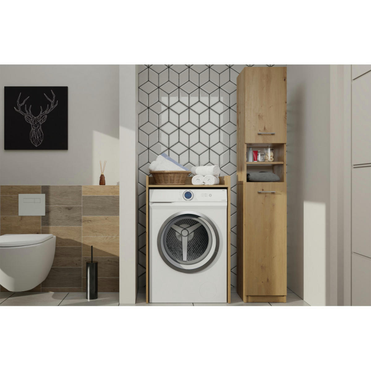 BADEZIMMERSCHRANK POLA NP für Waschmaschine - Eiche Artisan, Holzwerkstoff (64/97.5/50cm) - CDF