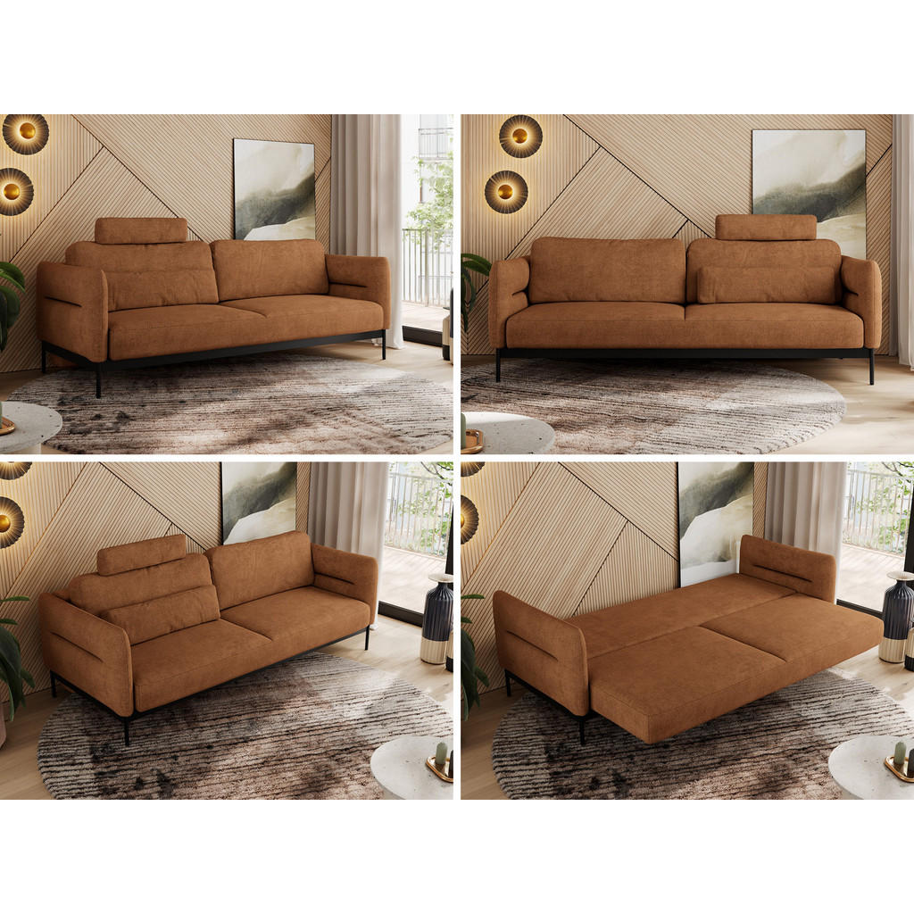 Thumbnail - MKS Sofa, Orange, Textil, 3-Sitzer, 221x82x101 cm, Oeko-Tex®, Wohnzimmer, Sofas & Couches, Sofas, 3-Sitzer Sofas