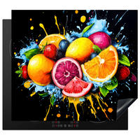 HERDABDECKPLATTE Obst - Graffiti - Bunt - Orange - Erdbeere - Abstrakt 58x51 cm - Orange, Kunststoff (58.3/0.2/51.3cm) - MuchoWow