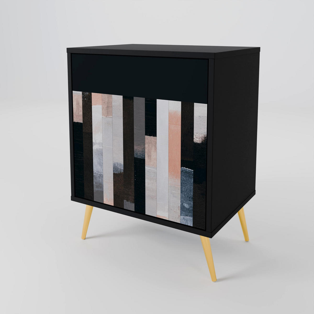 SIDEBOARD COLLAGE OF RECTANGLES, Schwarz, 57,5x42x70,5 cm, Schwarze Metall-Sternfüße - Multicolor/Schwarz, Holzwerkstoff/Metall (57.5/70.5/42cm) - SpaceRebels