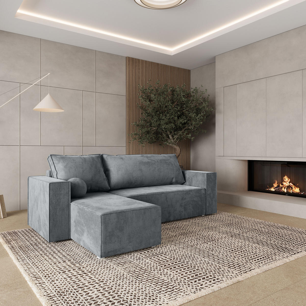 ROHOVÁ SEDAČKA RAVELO světle šedá - šedá/světle šedá, dřevo/textil (240/140cm) - MASSENO