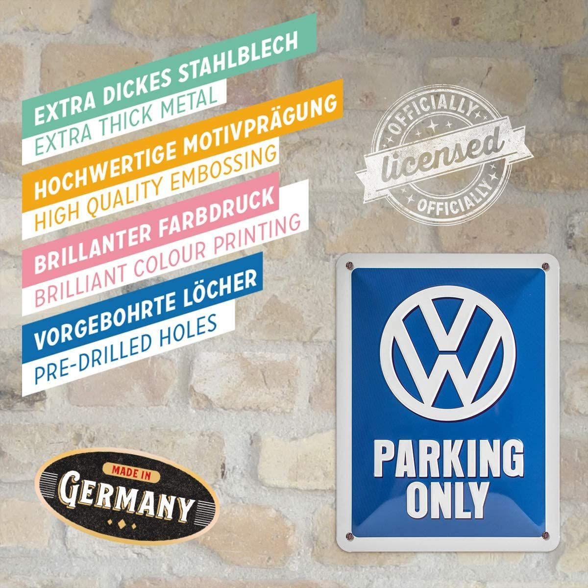 BLECHSCHILD 15/20 cm Volkswagen VW Parking Only - Multicolor, Metall (15/20/0.5cm) - Nostalgic-Art