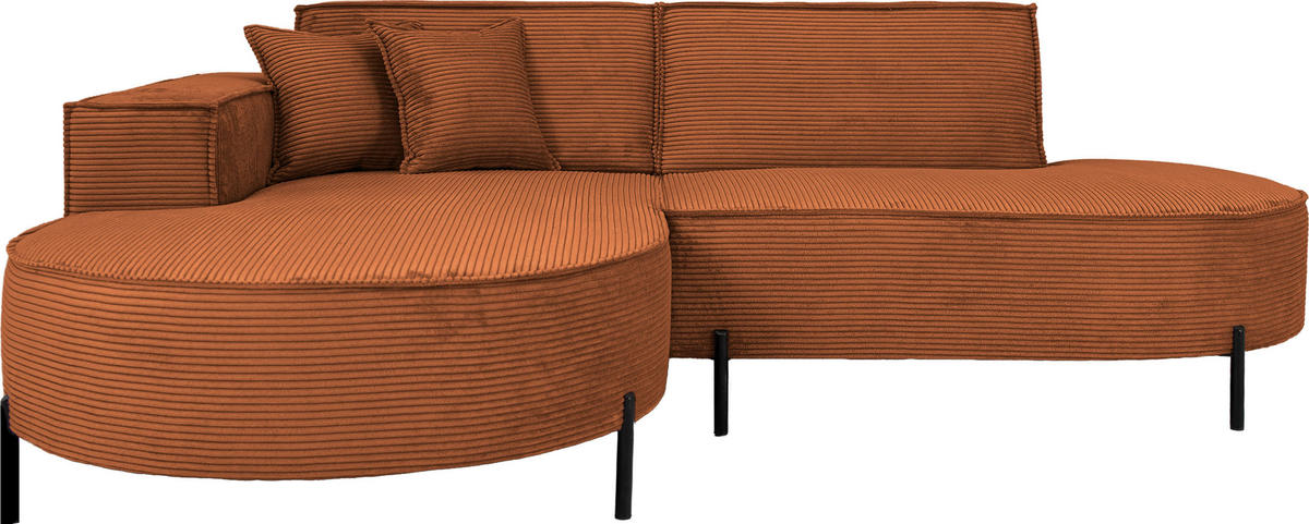 ECKSOFA Hana Loft 3-Sitzer Ecke Links, Cordstoff Chenille, Orange 241/80/168 cm - Schwarz/Orange, Textil/Metall (241/168cm) - WFL GROUP