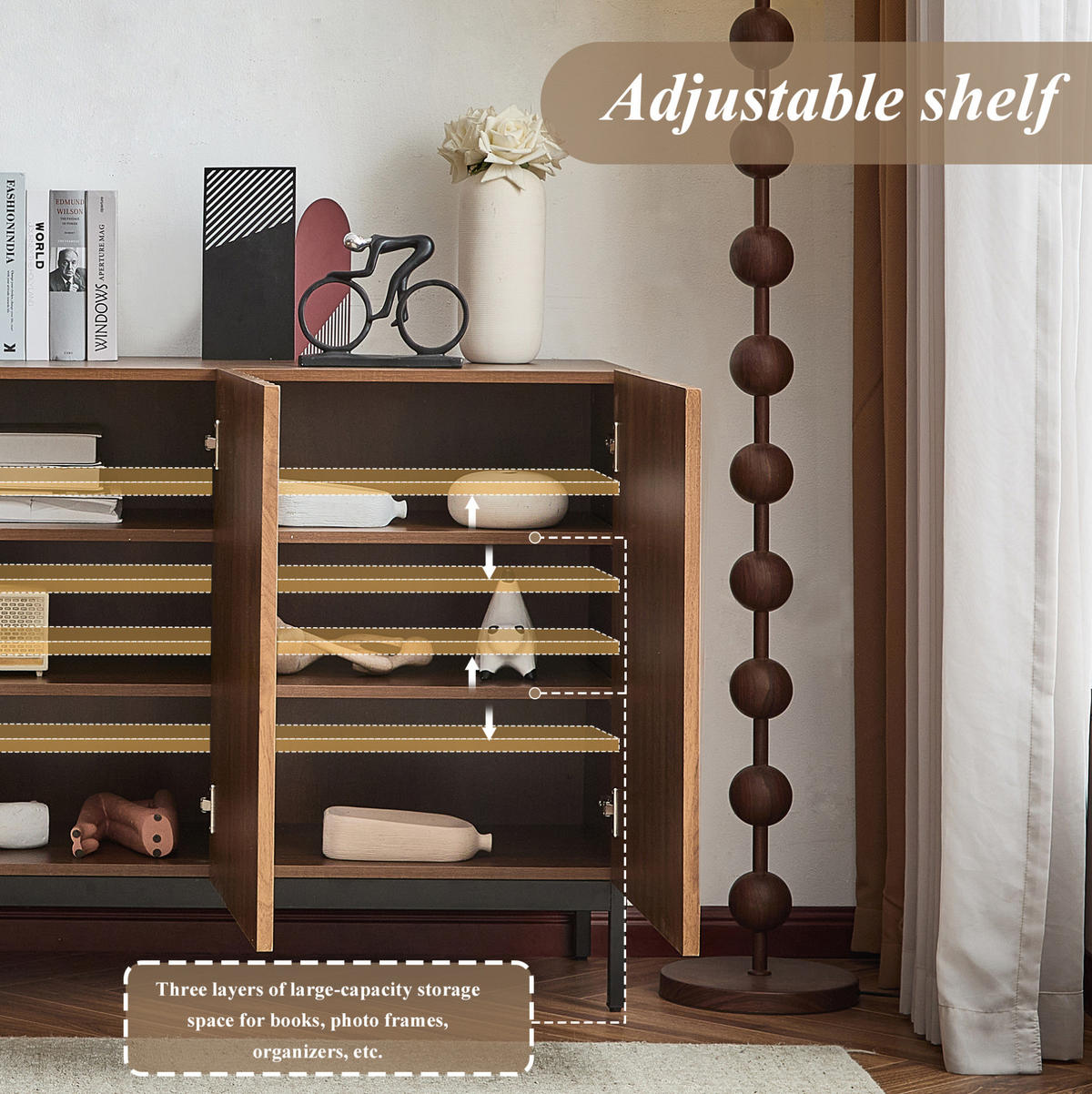 SIDEBOARD 150/40/80 cm mit 3 Türen in Dunkelbraun mit 3D-Wellendesign - Dunkelbraun, Holzwerkstoff (150/80/40cm) - BEAOK