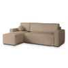 ECKSOFA RAVELO T Beige Kordstoff mit Schlaffunktion - Beige, Holz (240/140cm) - MASSENO