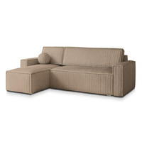 ECKSOFA RAVELO T Beige Kordstoff mit Schlaffunktion - Beige, Holz (240/140cm) - MASSENO