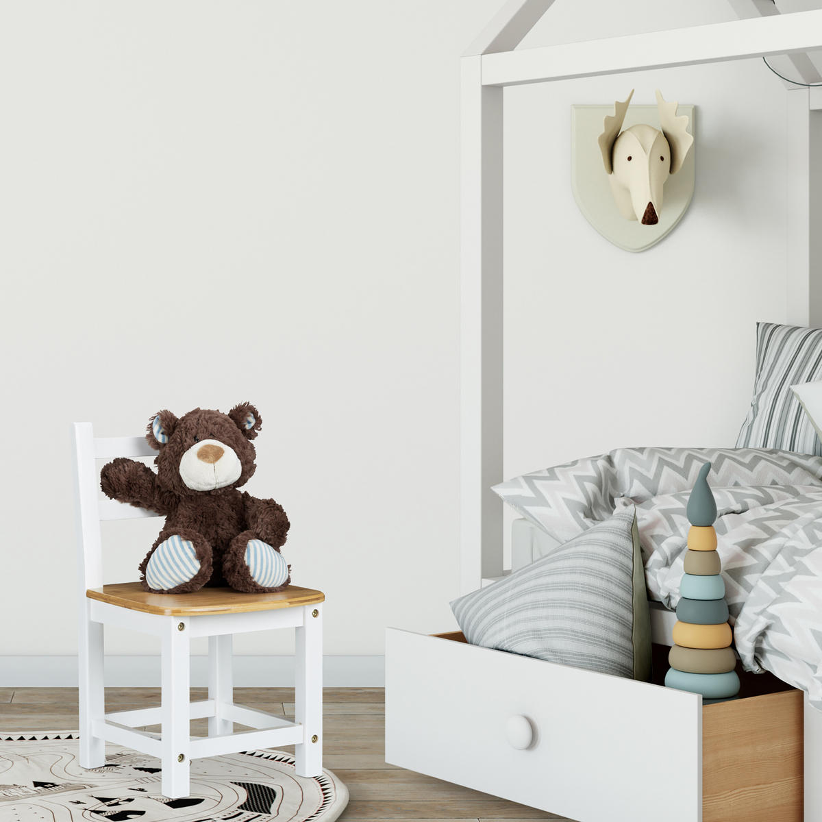KINDERSTUHL Weiß Natur Bambus - Weiß, Holz (28.5/50/28cm) - Relaxdays