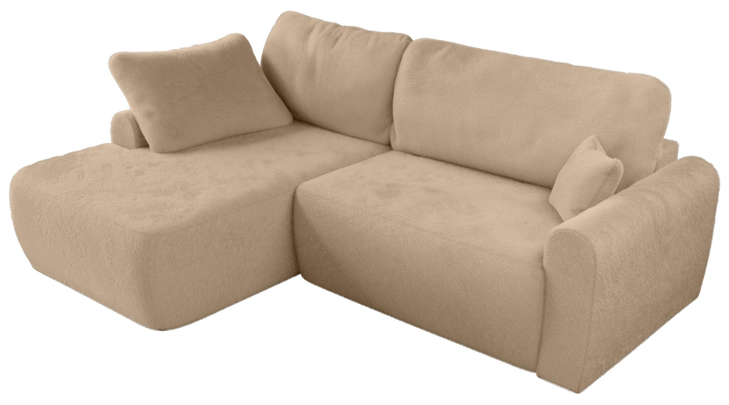 ECKSCHLAFSOFA CUBO L Beige Plüsch - links - Beige/Schwarz, Kunststoff/Textil (273/187cm) - MKS