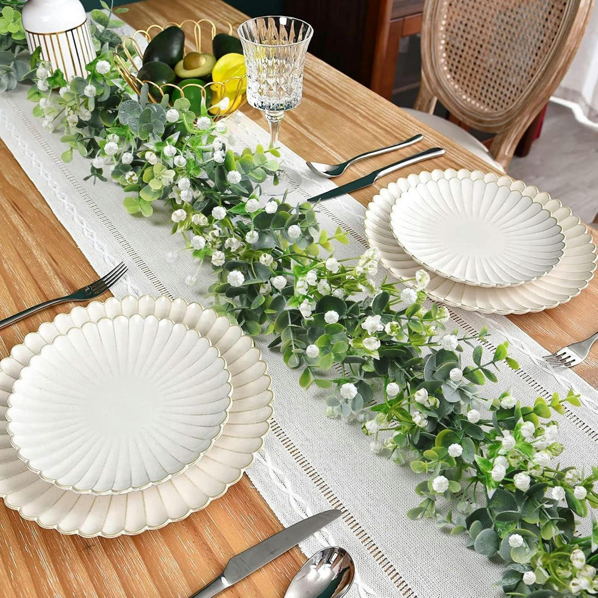 GIRLANDE 2-teiliges Set Künstlicher Eukalyptus mit weißen Blüten 180 cm - Multicolor, Kunststoff (10cm)