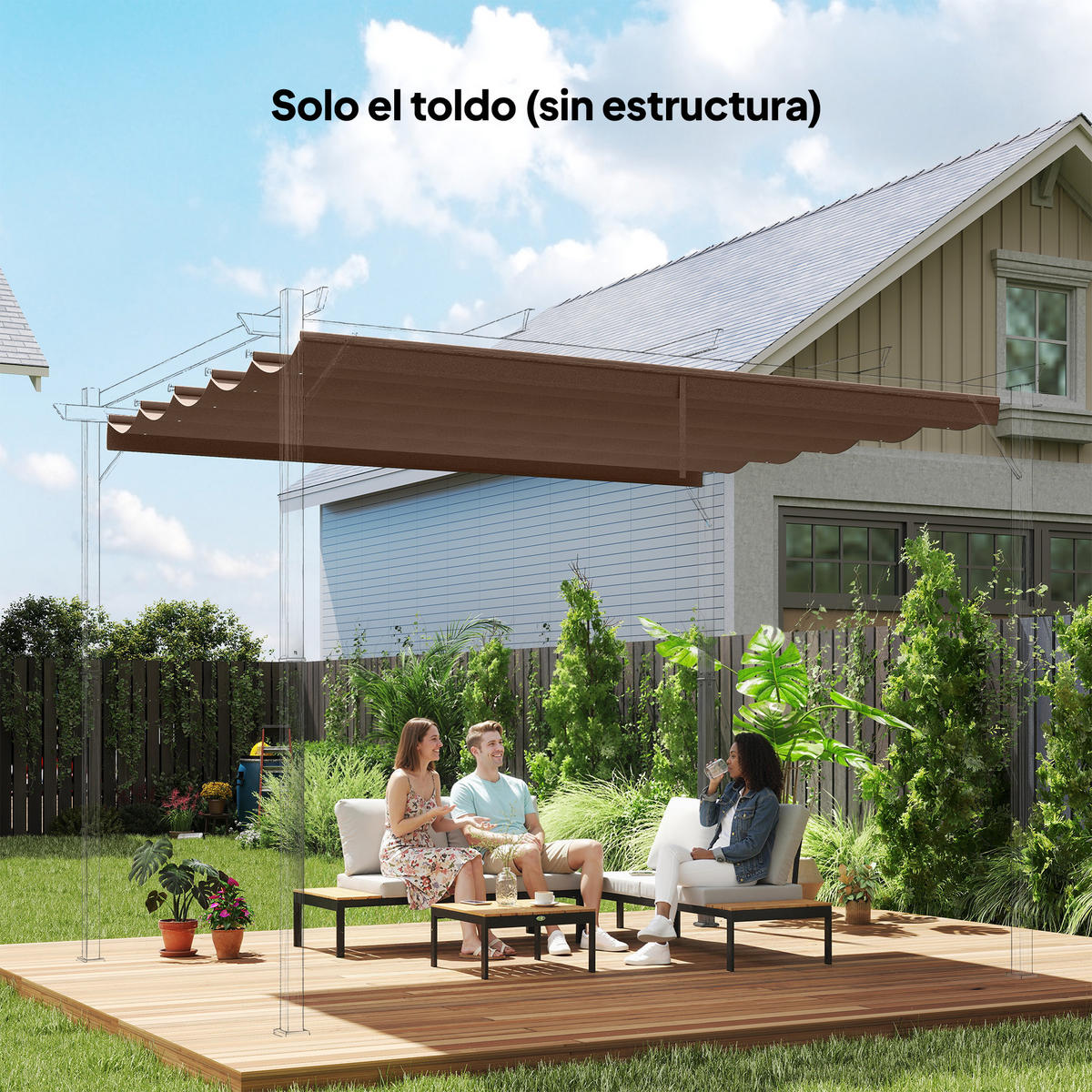 ERSATZDACH, 3,5x2,6 m ausziehbar für 4x3 m Pergola, kaffeefarben, mit 10 Abflusslöchern - Multicolor, Kunststoff (350/6/260cm) - FORIOUS
