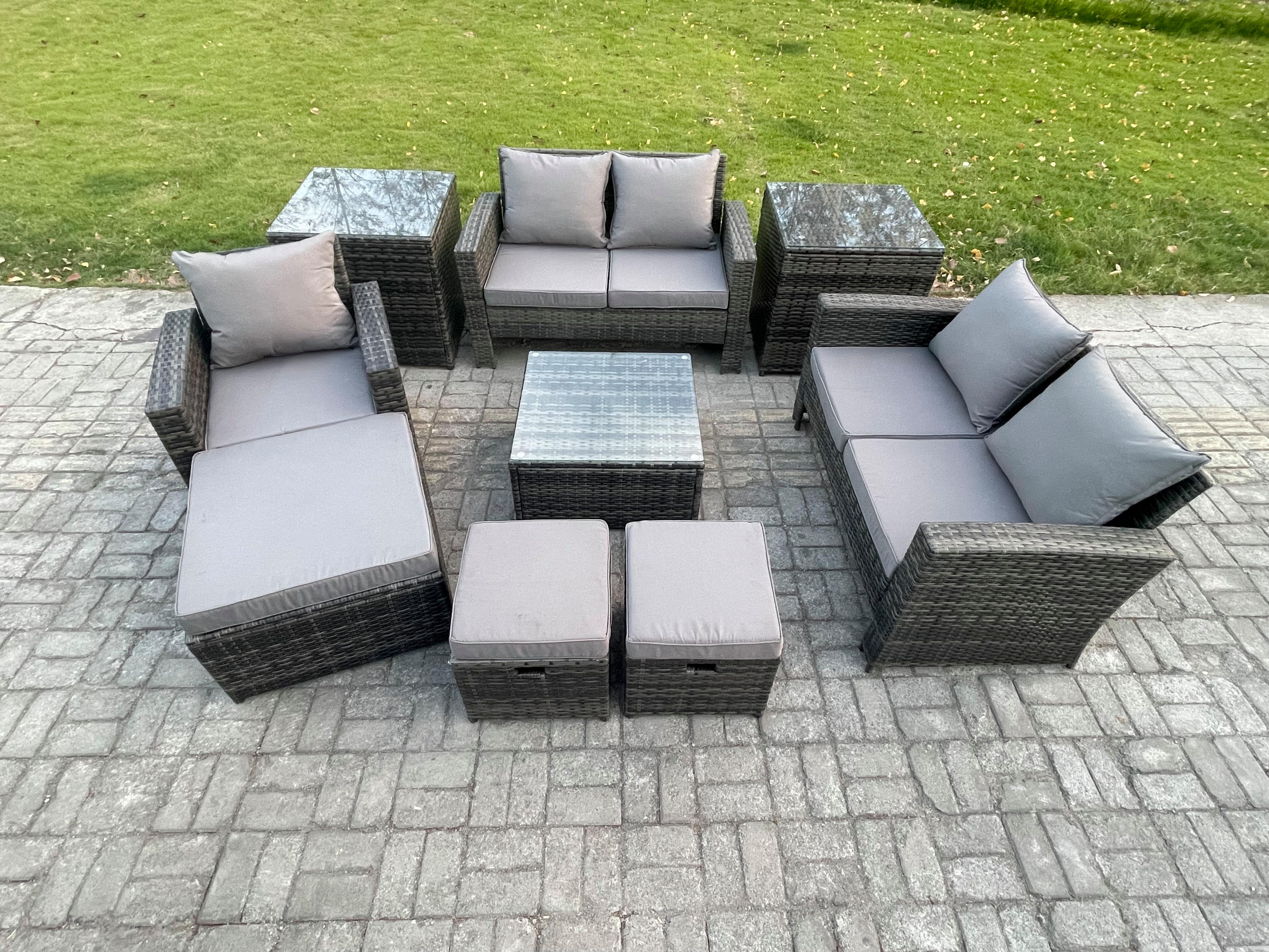 GARTENSOFA mit hoher Rückenlehne Polyrattan Dunkelgrau 8-Sitzer - Dunkelgrau, Metall - Fimous