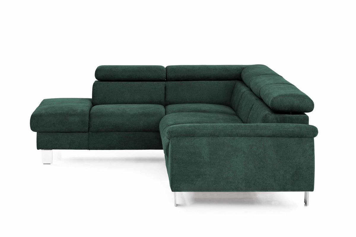 ECKSOFA mit Schlaffunktion und Bettkasten - Chromfarben/Grün, Holz/Textil (249/207cm) - Cotta