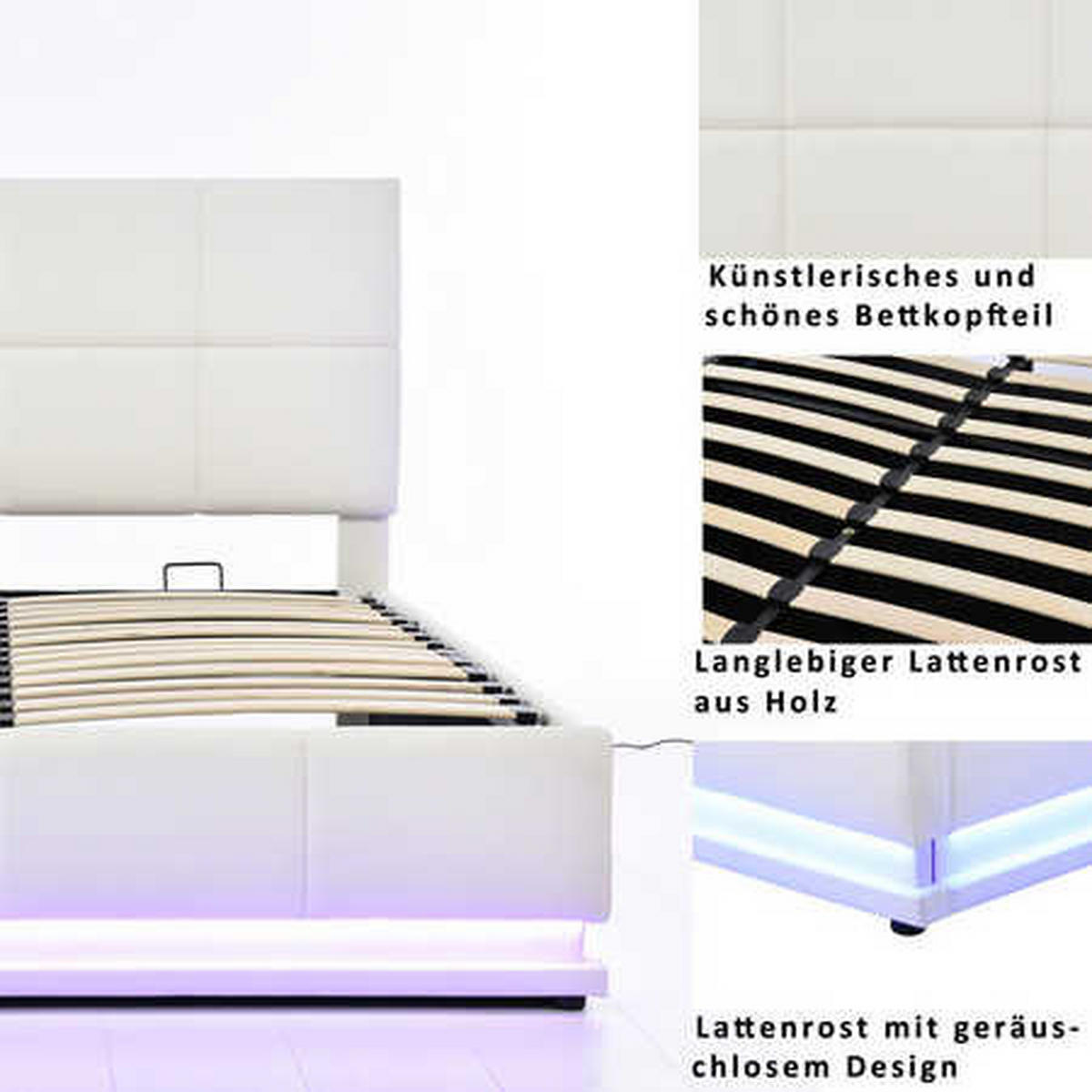 TAPECIRANI KREVET 140x200 Bijeli Umjetna Koža LED Hidraulični - bijela, tekstil (140/200cm) - FLIEKS