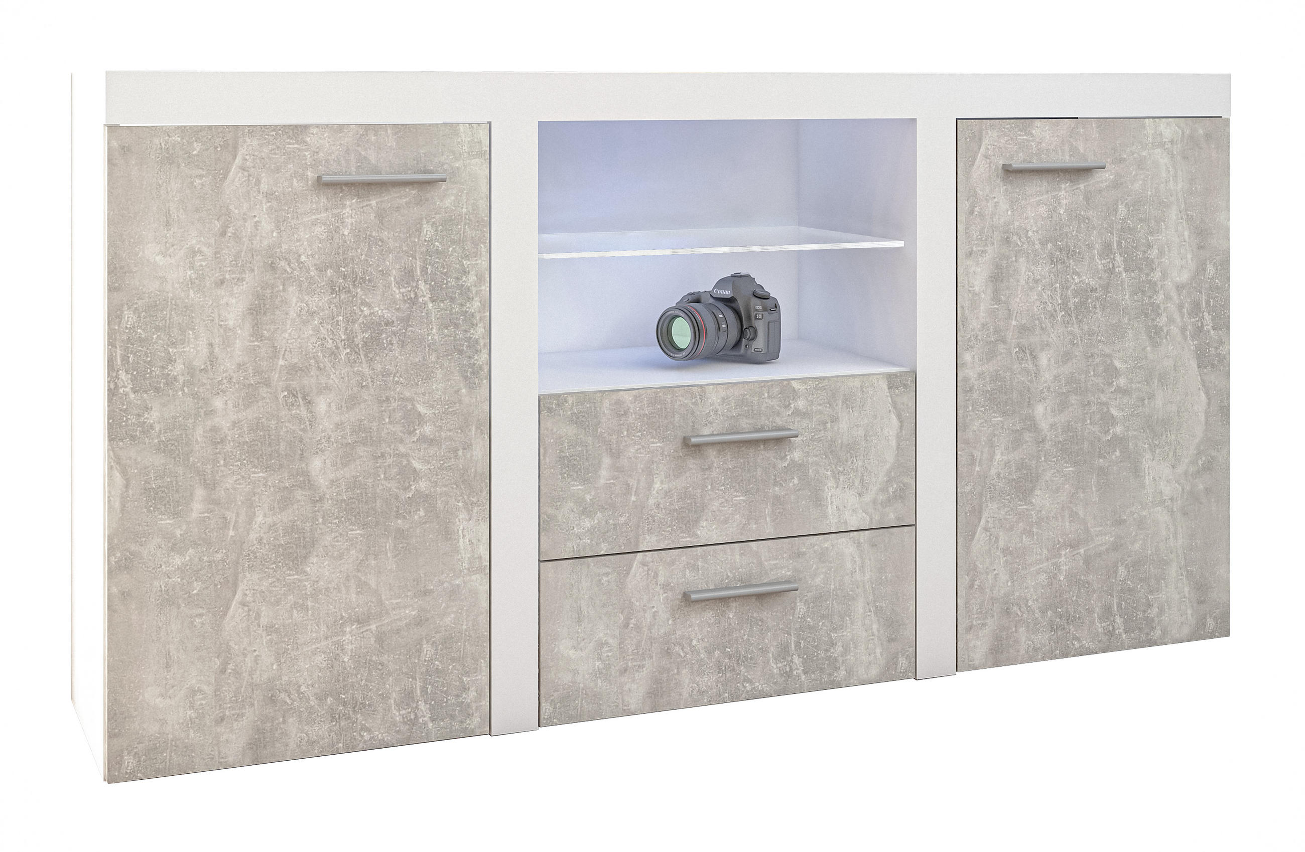 SIDEBOARD Spacoro 2F2S Weiß, Beton 156,4/82/40,3 cm – Schubladenschrank Kommode Modern - Hellgrau/Weiß, Holzwerkstoff/Kunststoff (156/82/40cm) - AX Living