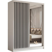 SCHWEBETÜRENSCHRANK Cabinio Weiß Schwarz 160/216/61 cm – mit Spiegel und Lamellen - Schwarz/Weiß, Holzwerkstoff/Kunststoff (160/216/61cm) - AX Living