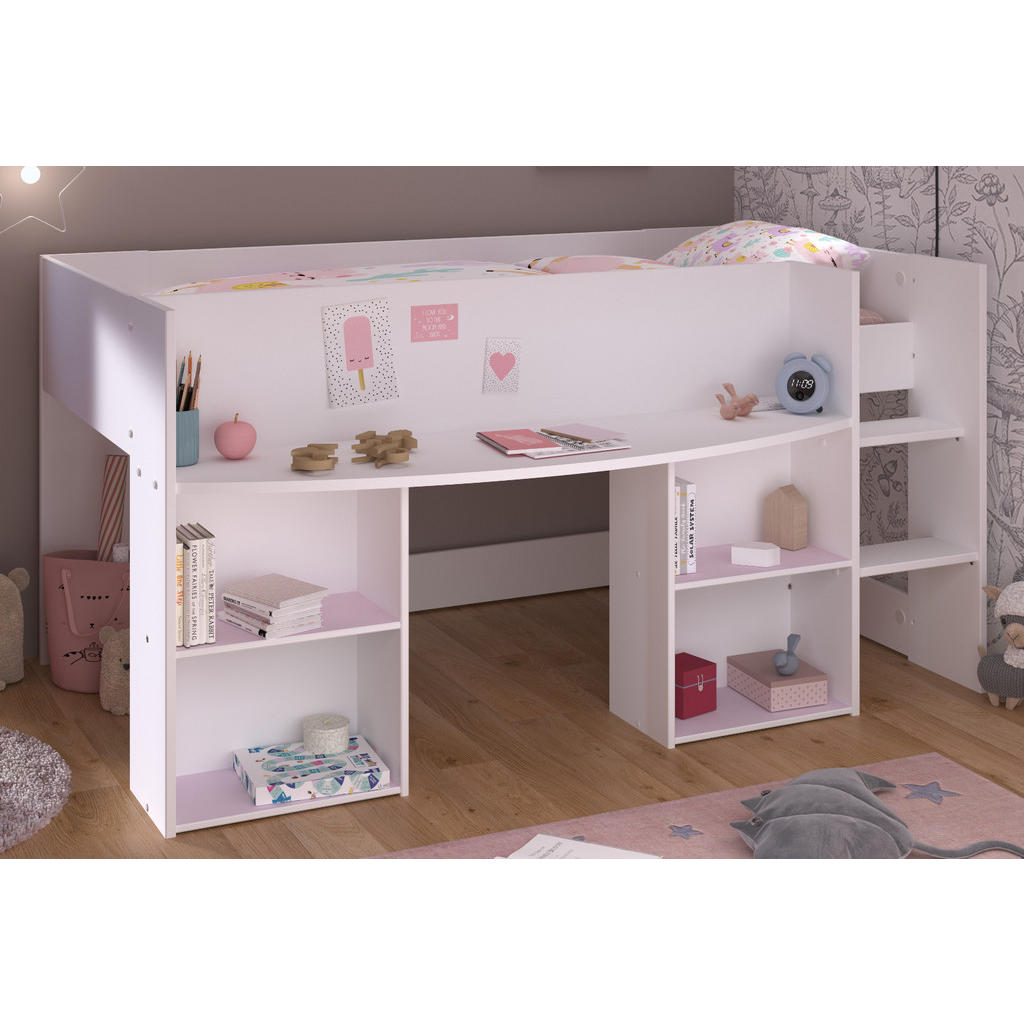 Thumbnail - Parisot Meuble Hochbett, Weiß, Kiefer, Holzwerkstoff, Nachbildung,Kiefer, Uni, 2 Fächer, Freiform,Rechteckig, 90x200 cm,...