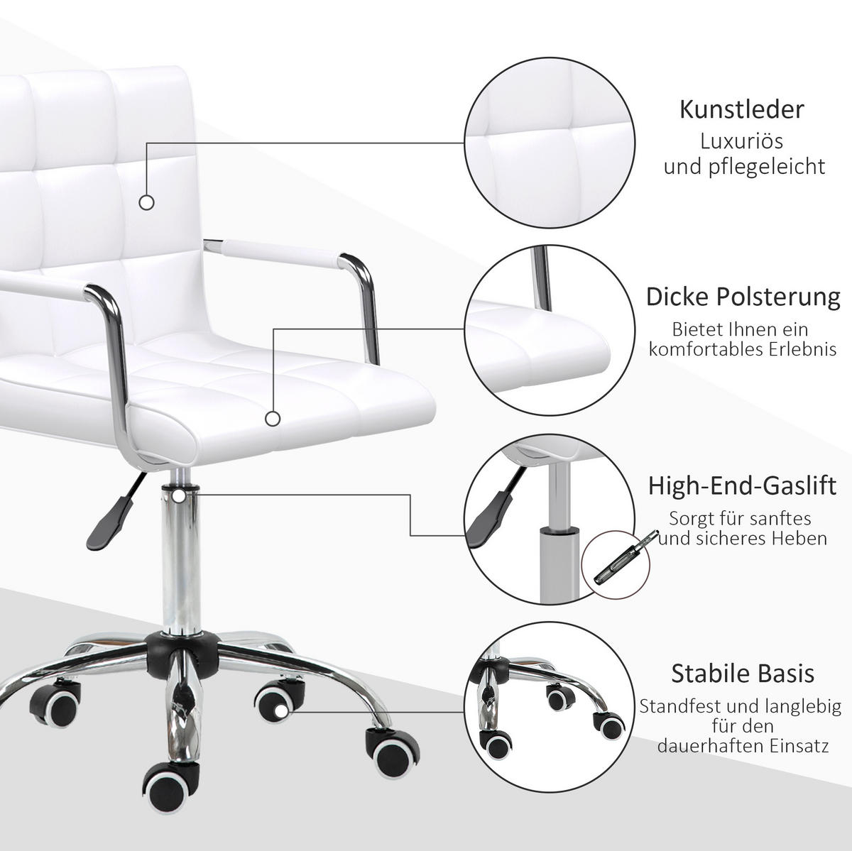 BÜROSTUHL in Weiß 54x52,5x99 cm mit verstellbarer Sitzhöhe und Armlehnen - Weiß, Kunststoff (52.5/99/54cm) - IVMEU