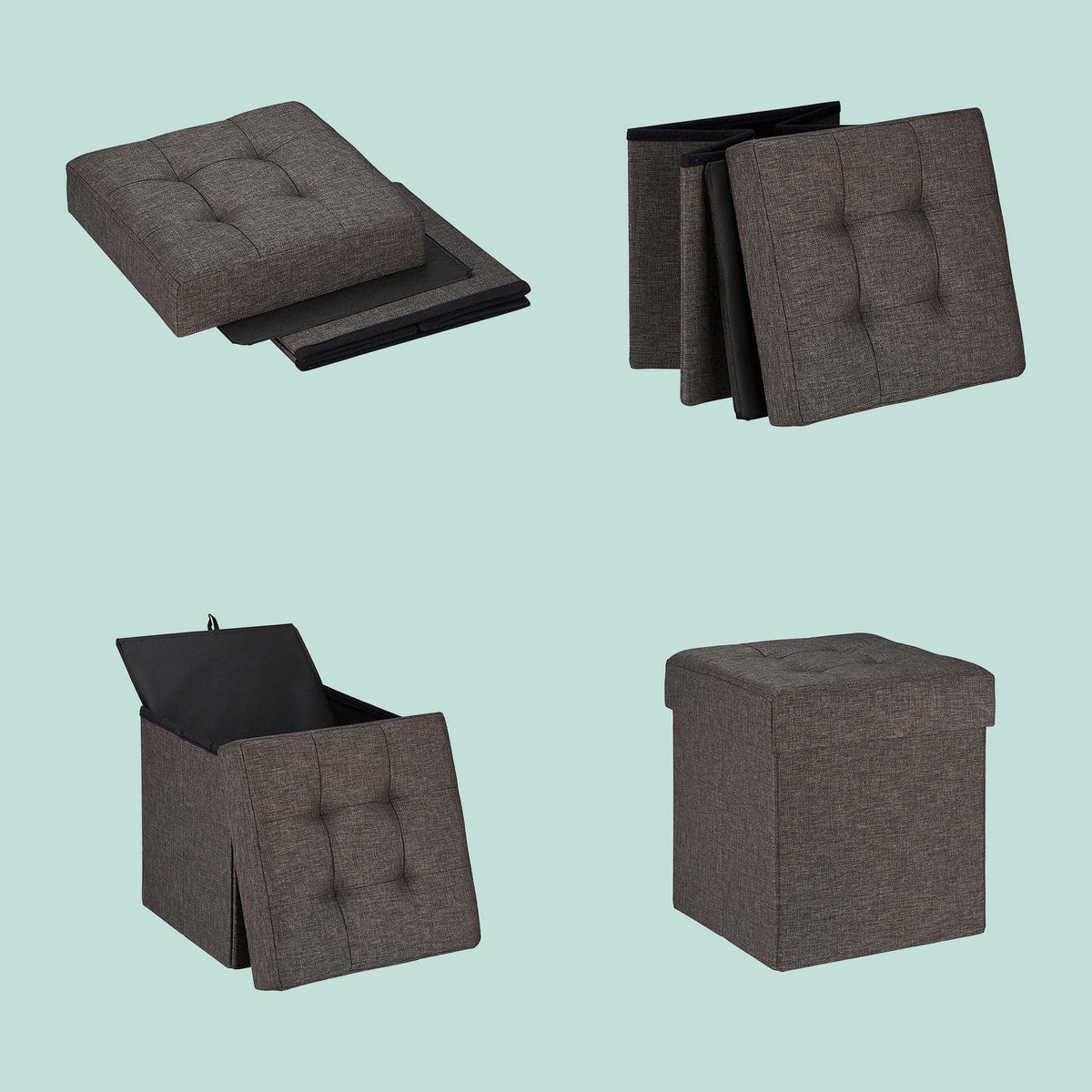 SITZHOCKER Braun mit Stauraum faltbar Stoff 41 cm - Braun, Holzwerkstoff/Textil (38/41/38cm) - Relaxdays