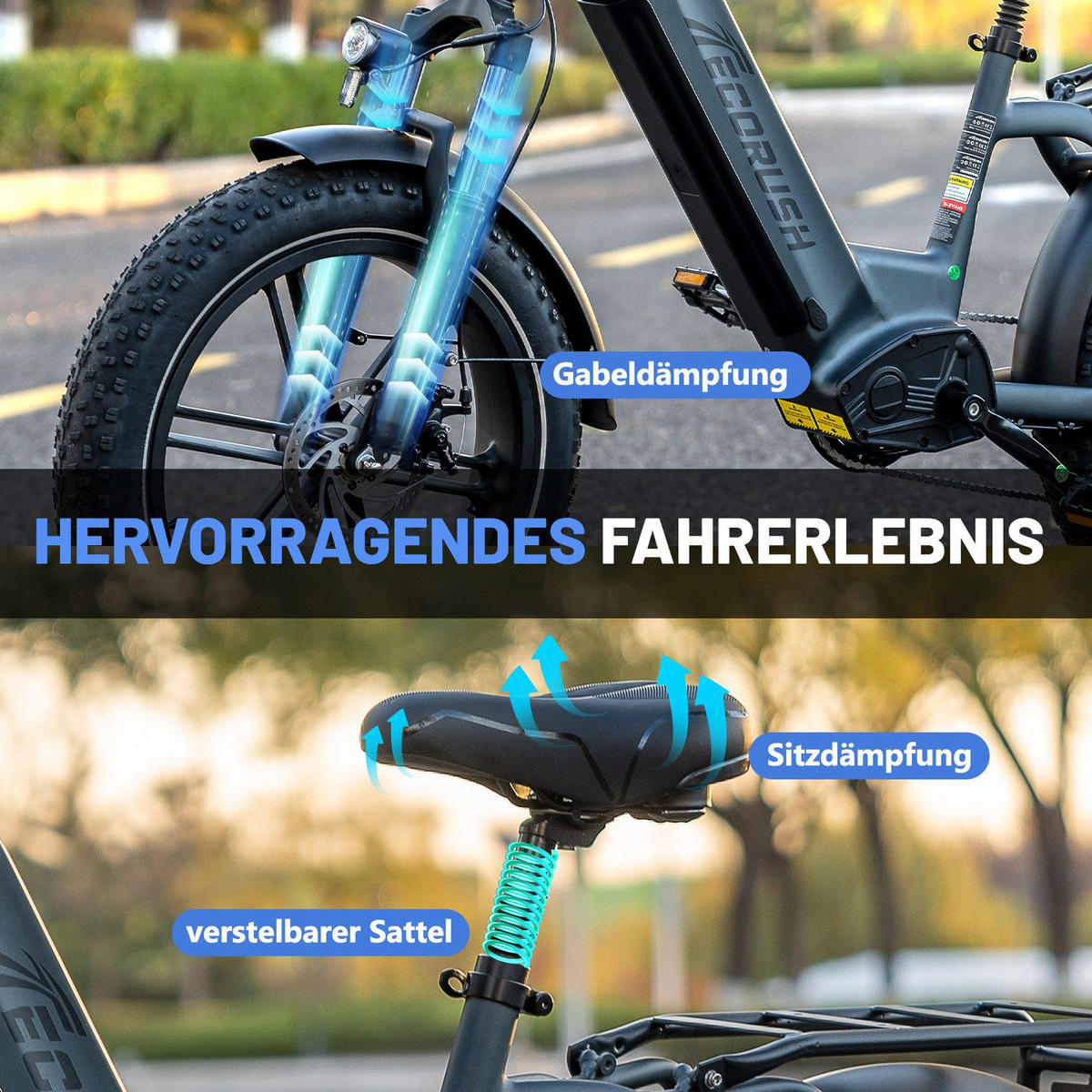 E-BIKE Mountain R6 20*4,0 Zoll, 7 Gang, Aluminiumrahmen, bis zu 120km - Grau, Metall (31cm) - ECORUSH