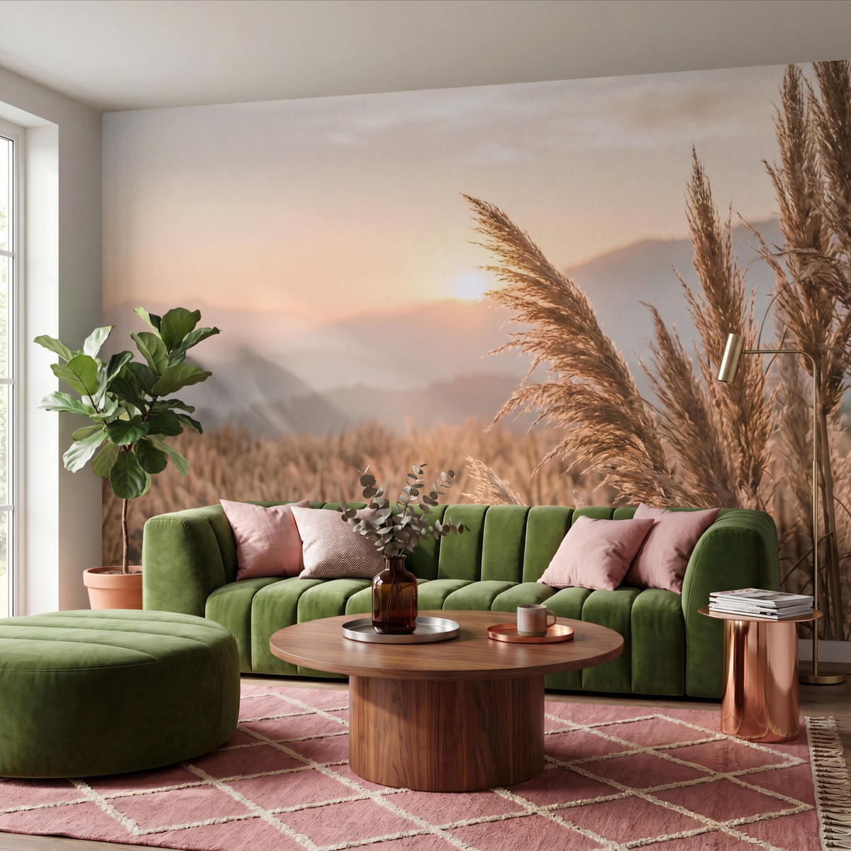 TAPETE - Gras - Feld - Sonne - Natur - 450x300 cm - Sandfarben, Papier (450/300cm) - OnlyWow