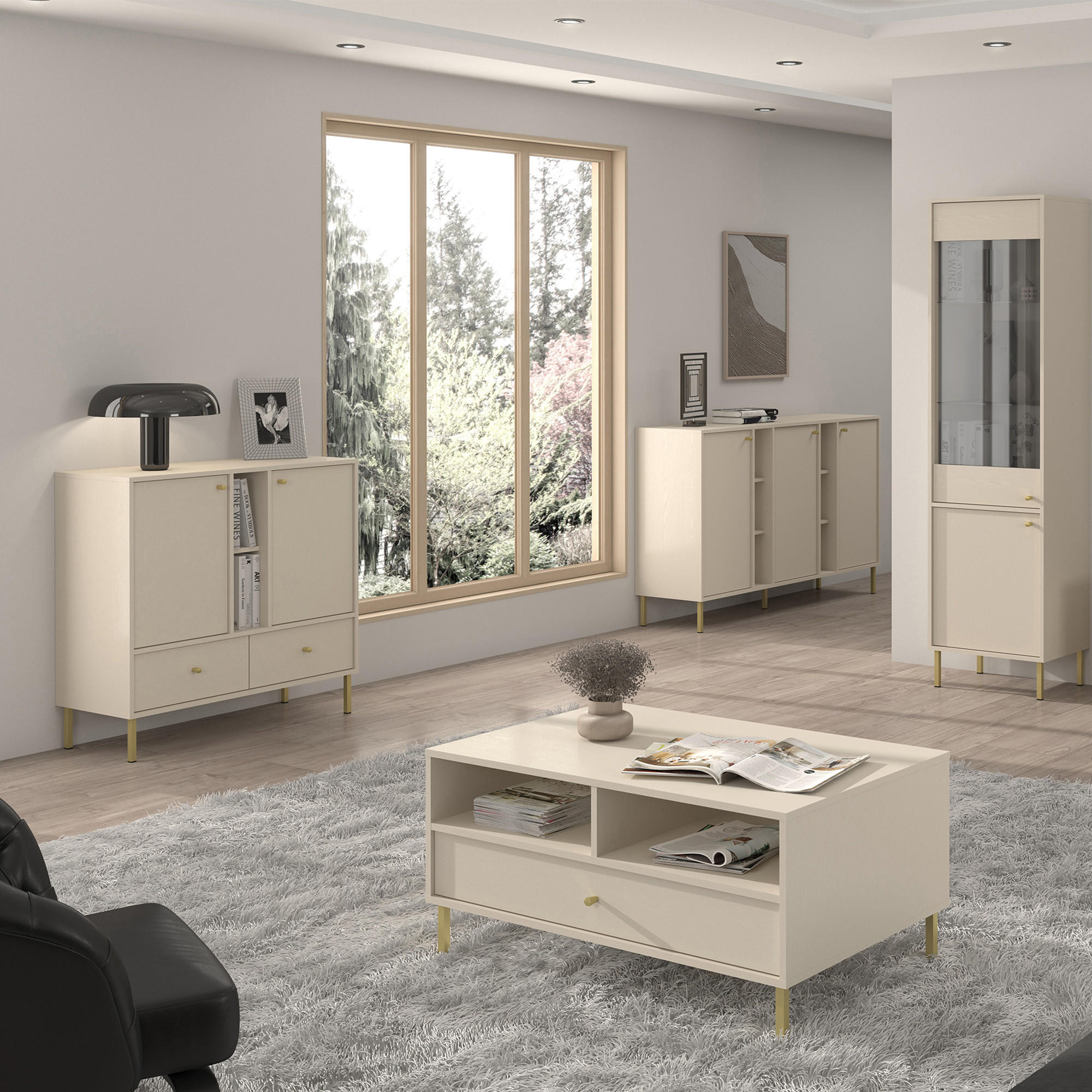 KOMMODE FLOREN, Creme/Gold - Creme, Holzwerkstoff/Metall (100.2/95/40.8cm) - KONSIMO®
