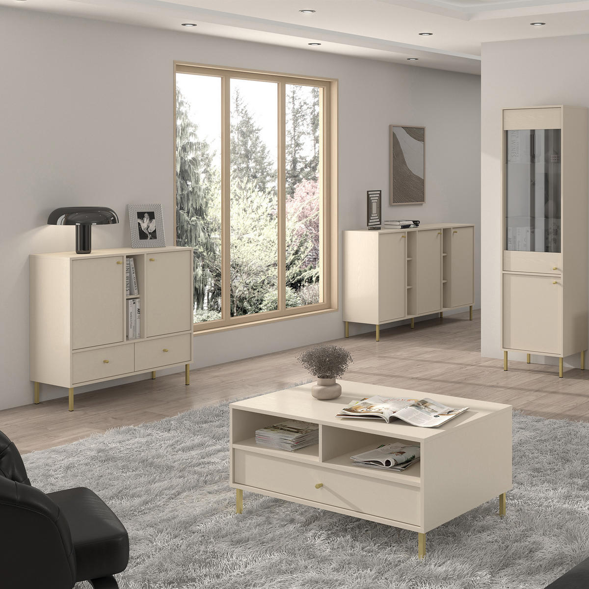 KOMMODE FLOREN, Creme/Gold - Creme, Holzwerkstoff/Metall (100.2/95/40.8cm) - KONSIMO®