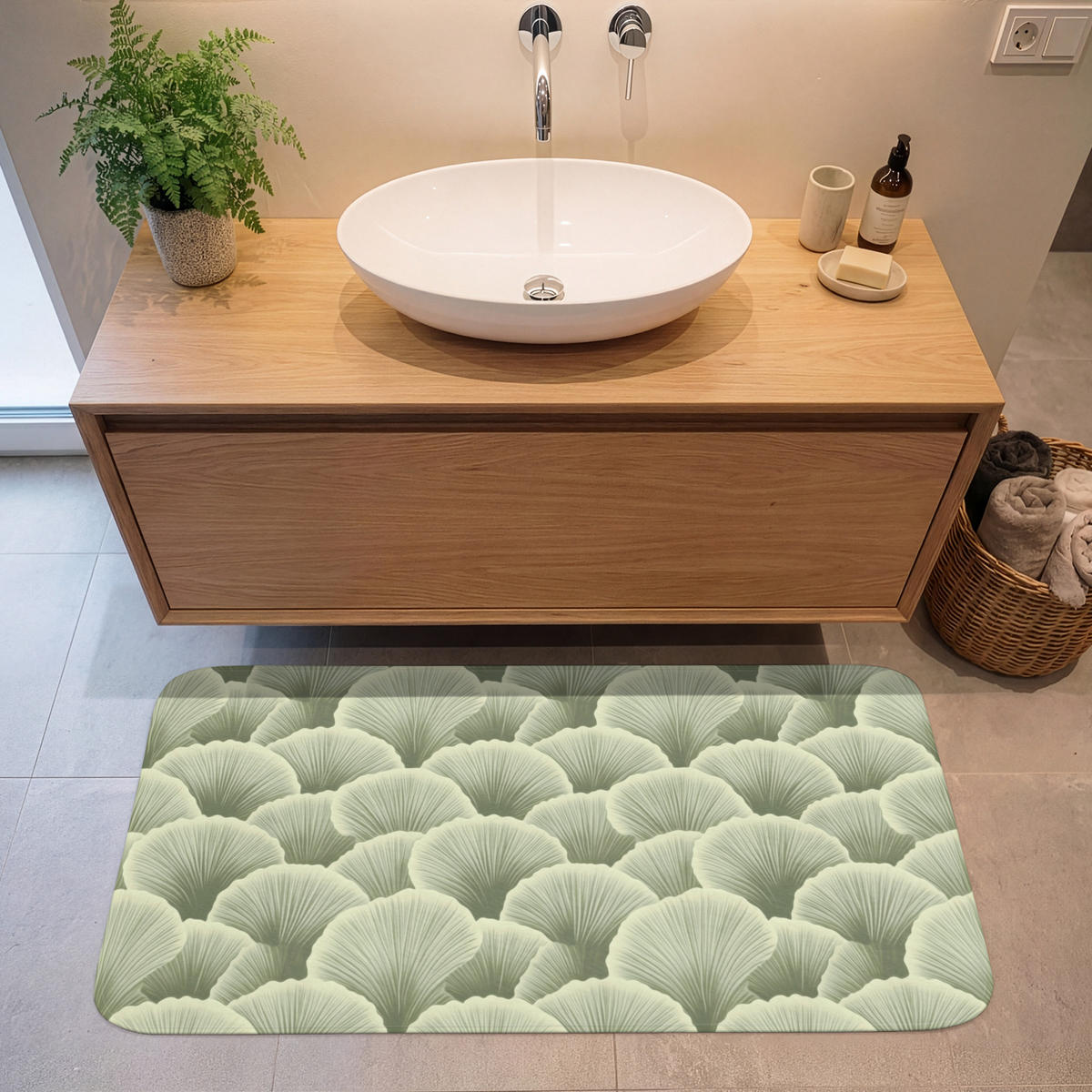 KOUPELNOVÁ PŘEDLOŽKA Vějíř - list - zelený 120x60 cm - pastelově zelená, textil/plast (120/60cm)