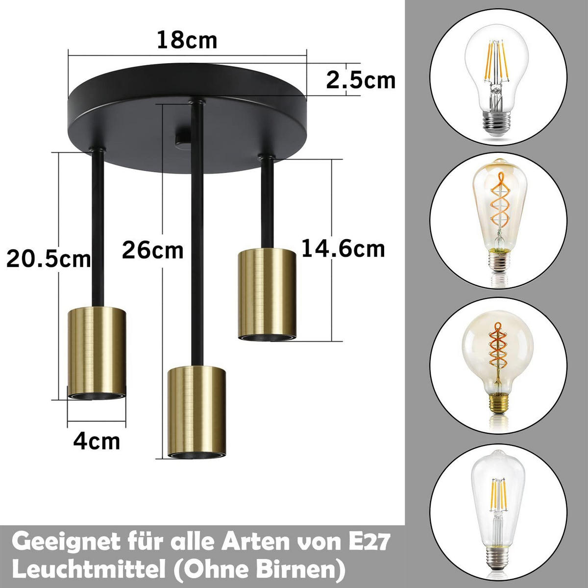 DECKENLEUCHTE Marlene 3-flammig 18/4/21 cm - Goldfarben, Metall (18/4/21cm) - Nettlife